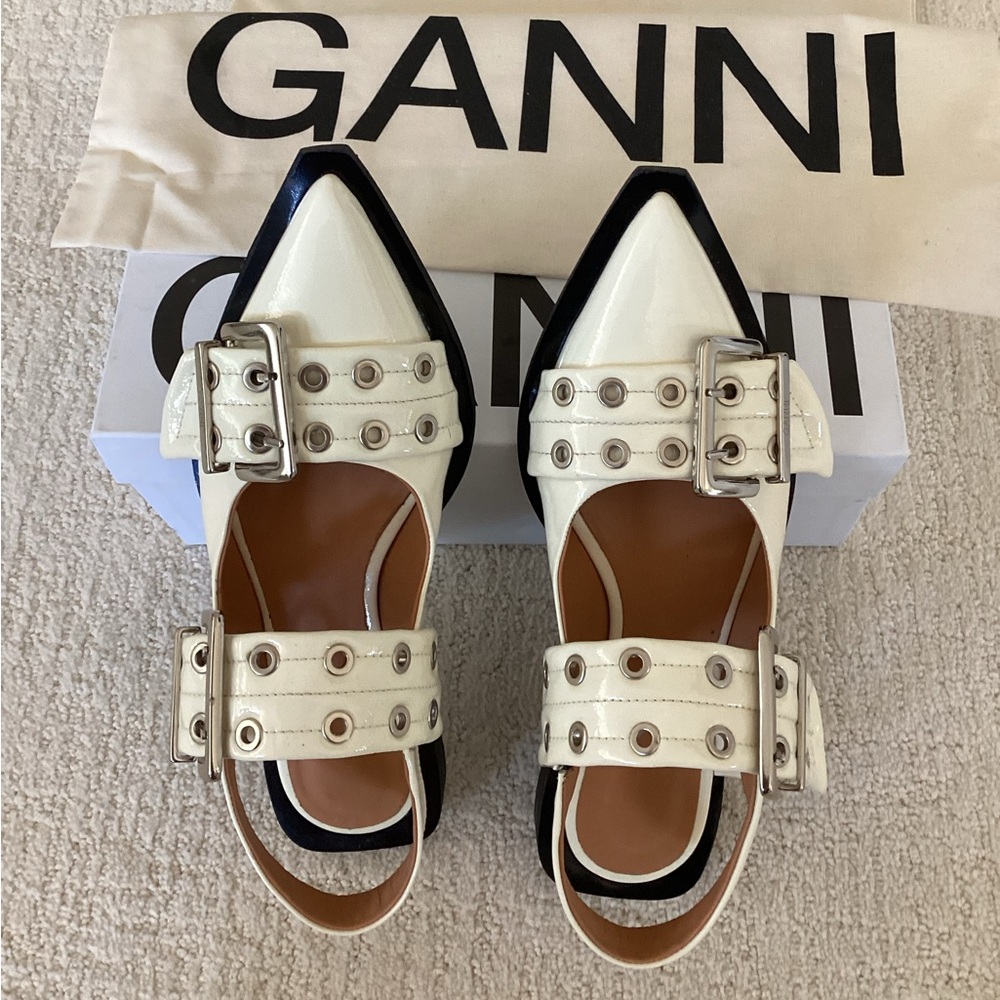 GANNI Ivory Feminine Buckle Flats